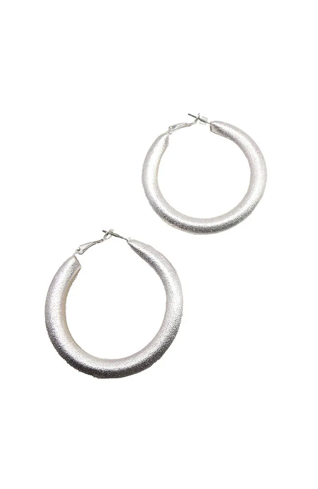 Worn Silver 50mm Textured Hoops